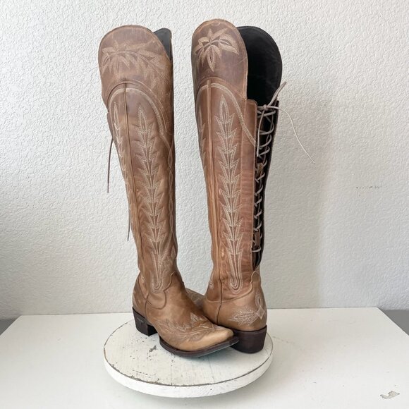 Lane LEXINGTON Over the Knee Womens Cowboy Boots 6.5 Brown Western Cowgirl Tall